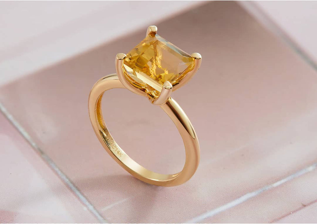 Nhẫn Vàng Đá quý tự nhiên Square Citrine Ring in 14K Yellow Gold by AME Jewellery