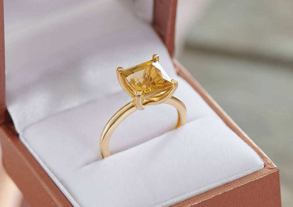 Nhẫn Vàng Đá quý tự nhiên Square Citrine Ring in 14K Yellow Gold by AME Jewellery