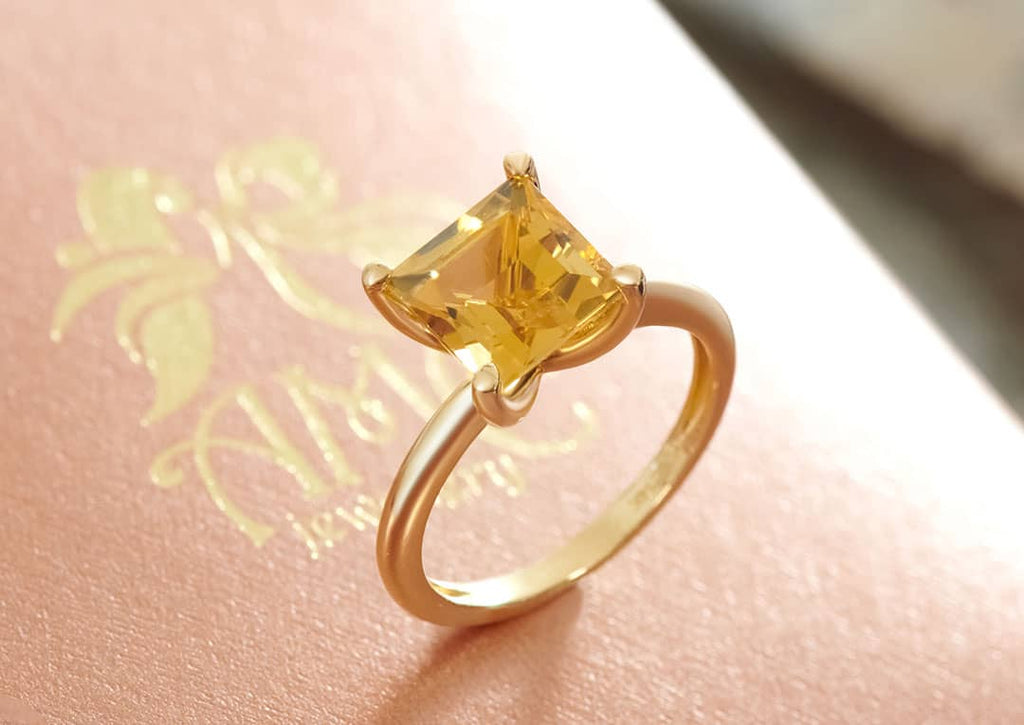 Nhẫn Vàng Đá quý tự nhiên Square Citrine Ring in 14K Yellow Gold by AME Jewellery