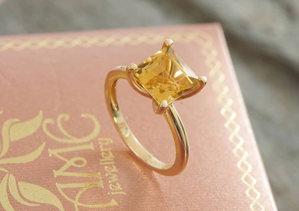 Nhẫn Vàng Đá quý tự nhiên Square Citrine Ring in 14K Yellow Gold by AME Jewellery