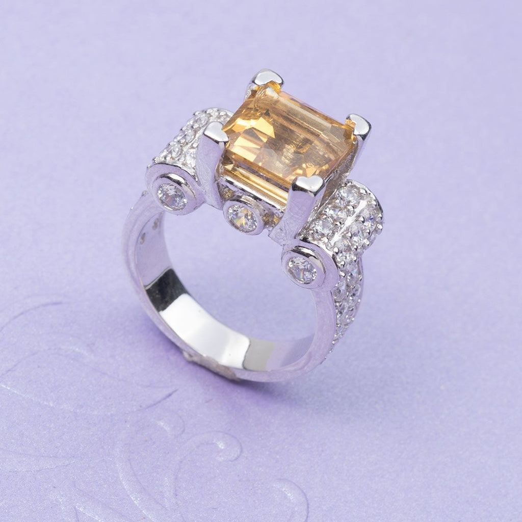 Nhẫn Vàng trắng 14K Đá quý Citrine White Gold Ring - AME Jewellery