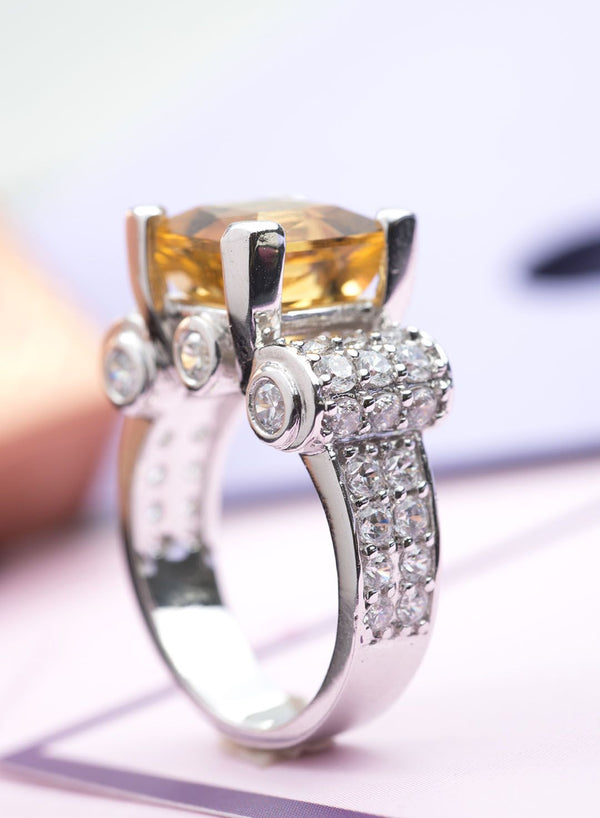 Nhẫn Vàng trắng 14K Đá quý Citrine White Gold Ring - AME Jewellery