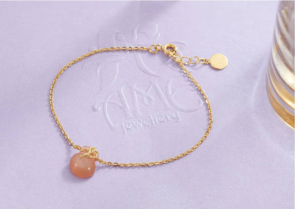 Lắc tay Vàng 14K Đá quý tự nhiên Sunstone Túi tiền Tài Lộc | AME Jewellery