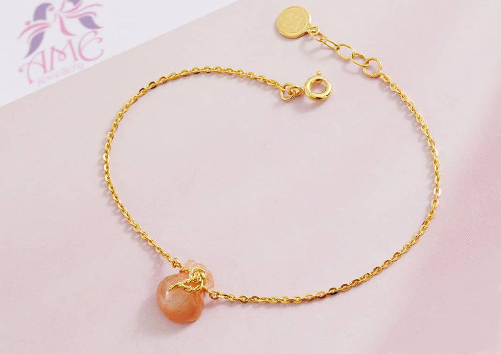 Lắc tay Vàng 14K Đá quý tự nhiên Sunstone Túi tiền Tài Lộc | AME Jewellery