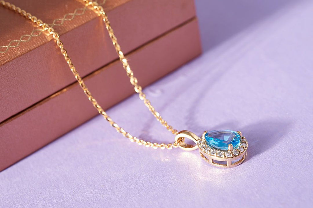 Mặt dây Vàng 14K Đá quý thiên nhiên Blue Topaz Pendant Necklace in 14K Yellow Gold by AME Jewellery