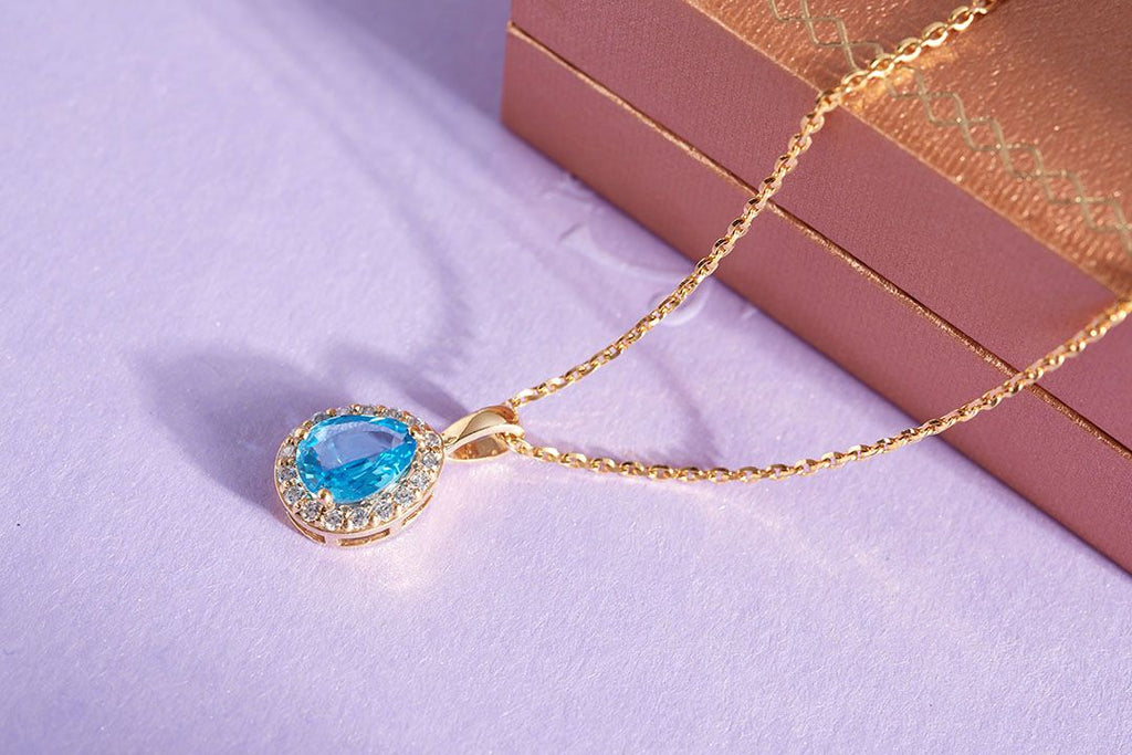 Mặt dây Vàng 14K Đá quý thiên nhiên Blue Topaz Pendant Necklace in 14K Yellow Gold by AME Jewellery