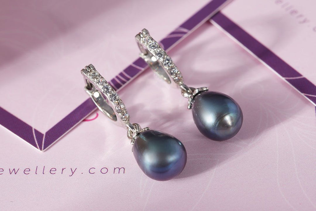 Peacock Teardrop Freshwater Cultured Pearl Drop Earrings in Sterling Silver by AME Jewellery