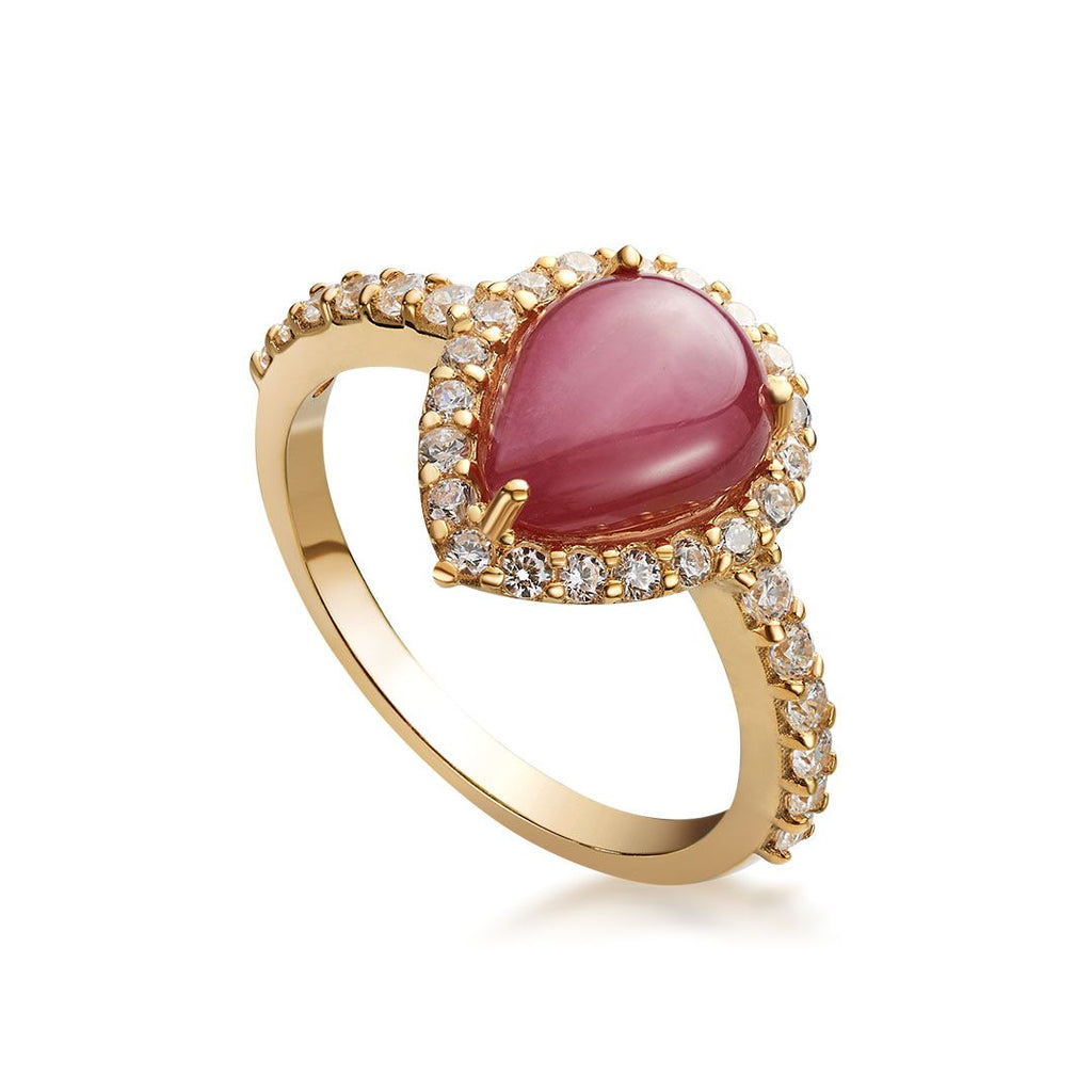 Nhẫn Vàng Đá quý tự nhiên Pear-shaped Cabochon Star Ruby Yellow Gold Ring by AME Jewellery