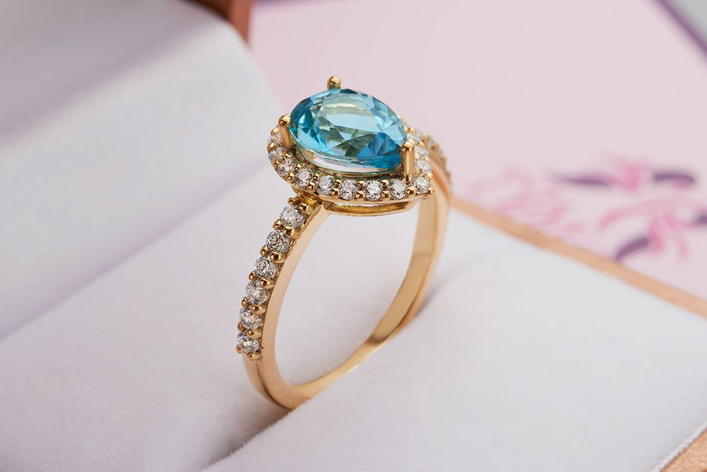 Nhẫn nữ Vàng 14K Đá quý Blue Topaz Gold Ring - AME Jewellery