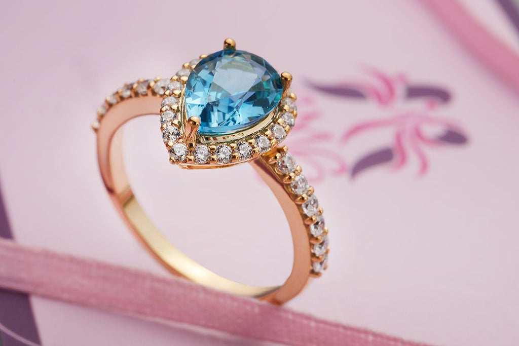 Nhẫn nữ Vàng 14K Đá quý Blue Topaz Gold Ring - AME Jewellery