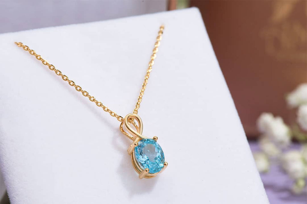 Mặt dây Vàng 14K Đá quý tự nhiên oval-cut Blue Topaz Gold Pendant | AME Jewellery