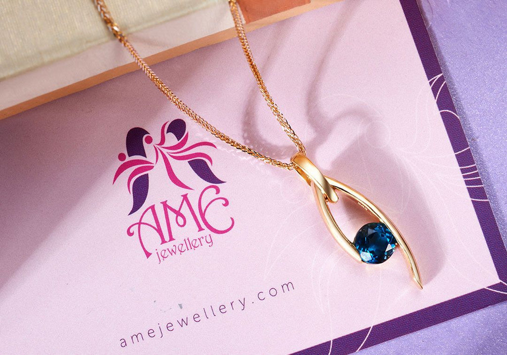 Mặt dây Vàng 14K Đá quý thiên nhiên London Blue Topaz  Pendant Necklace in 14K Yellow Gold by AME Jewellery