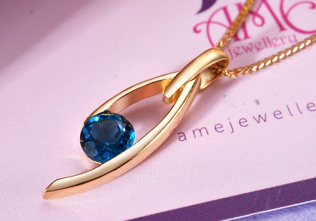 Mặt dây Vàng 14K Đá quý thiên nhiên London Blue Topaz  Pendant Necklace in 14K Yellow Gold by AME Jewellery