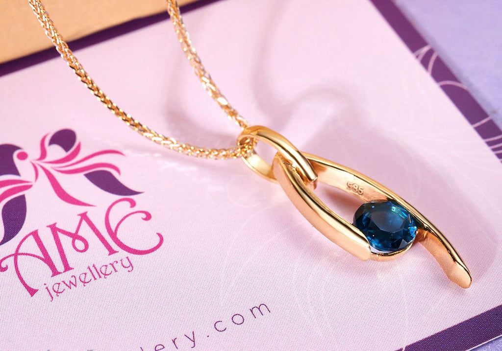 Mặt dây Vàng 14K Đá quý thiên nhiên London Blue Topaz  Pendant Necklace in 14K Yellow Gold by AME Jewellery