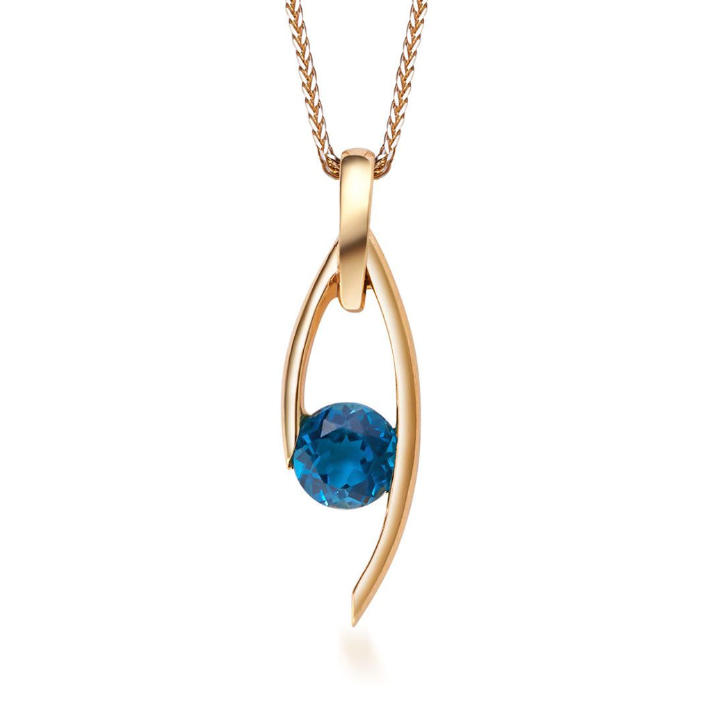 Mặt dây Vàng 14K Đá quý thiên nhiên London Blue Topaz  Pendant Necklace in 14K Yellow Gold by AME Jewellery