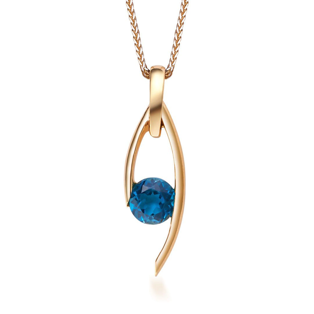 Mặt dây Vàng 14K Đá quý thiên nhiên London Blue Topaz  Pendant - AME Jewellery