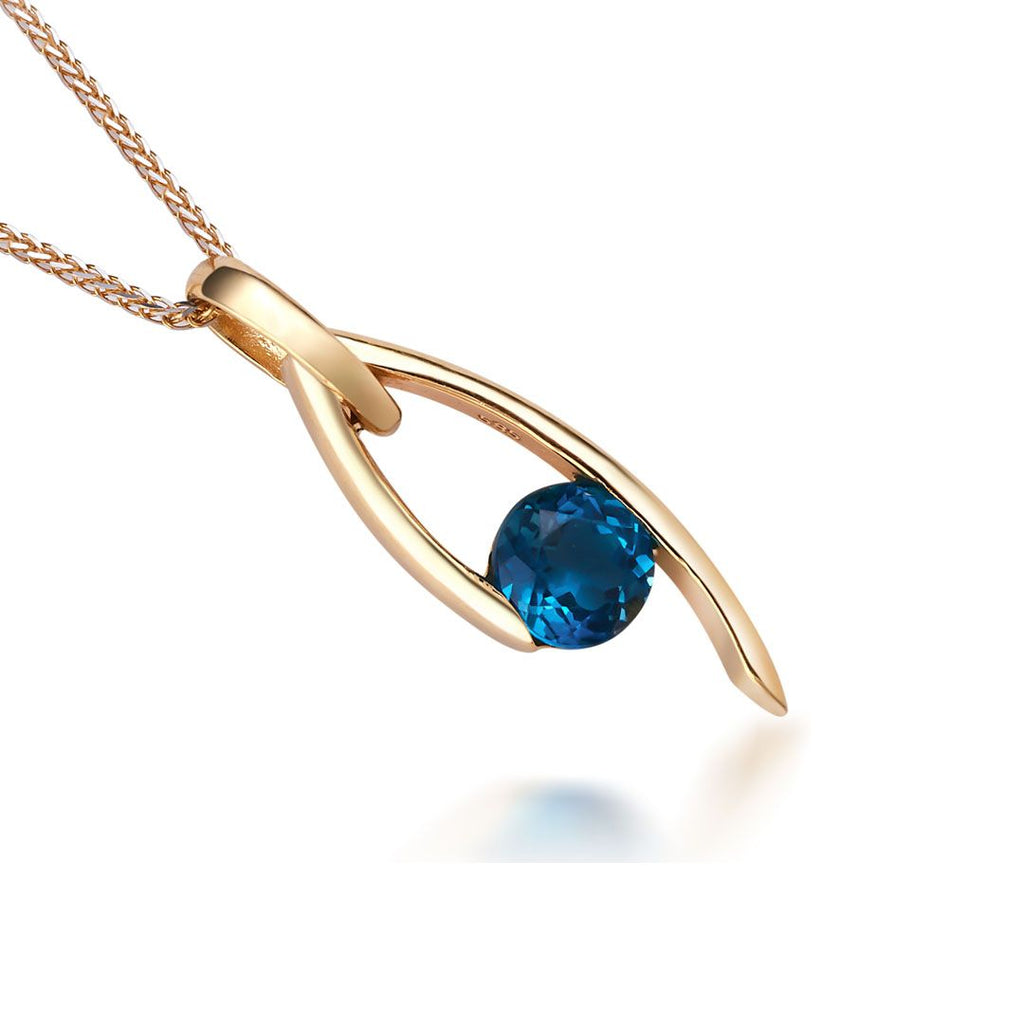 Mặt dây Vàng 14K Đá quý thiên nhiên London Blue Topaz  Pendant Necklace in 14K Yellow Gold by AME Jewellery