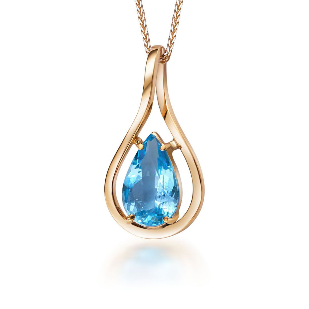 Mặt dây chuyền Vàng 14K Đá quý thiên nhiên Pear Blue Topaz Pendant Necklace in 14K Yellow Gold by AME Jewellery