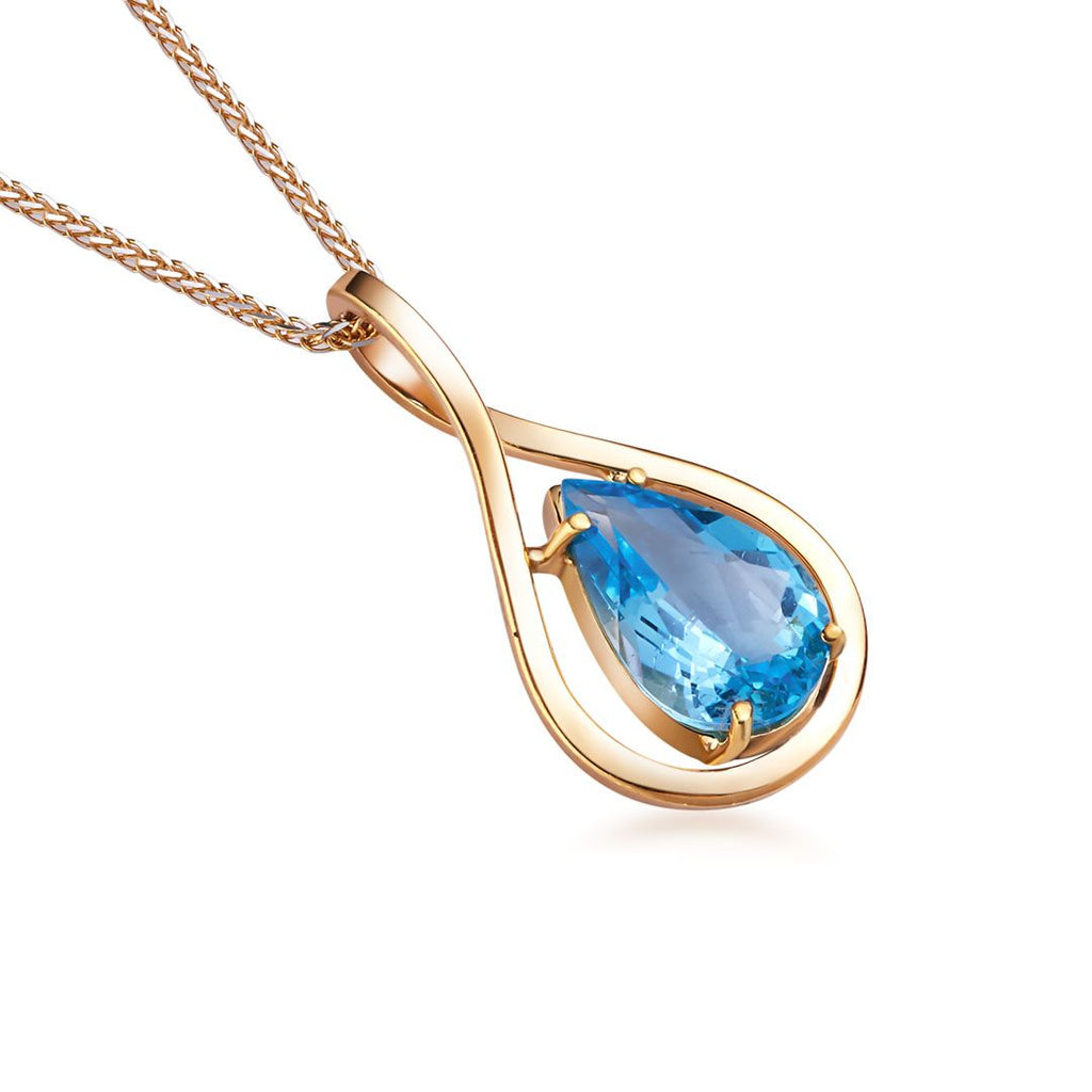 Mặt dây chuyền Vàng 14K Đá quý thiên nhiên Pear Blue Topaz Pendant Necklace in 14K Yellow Gold by AME Jewellery