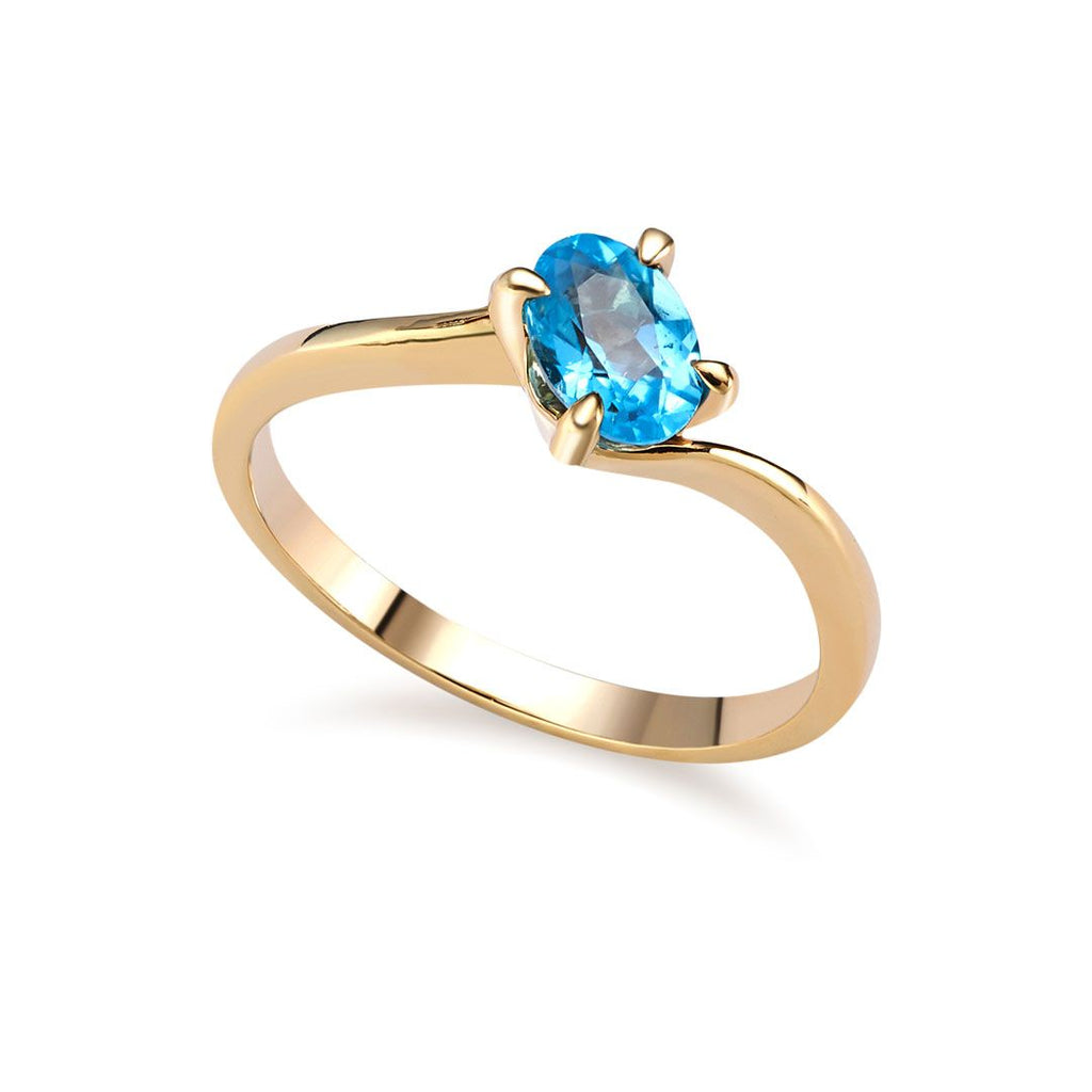 Nhẫn Vàng 14K Đá quý tự nhiên oval Blue Topaz Gold Ring - AME Jewellery