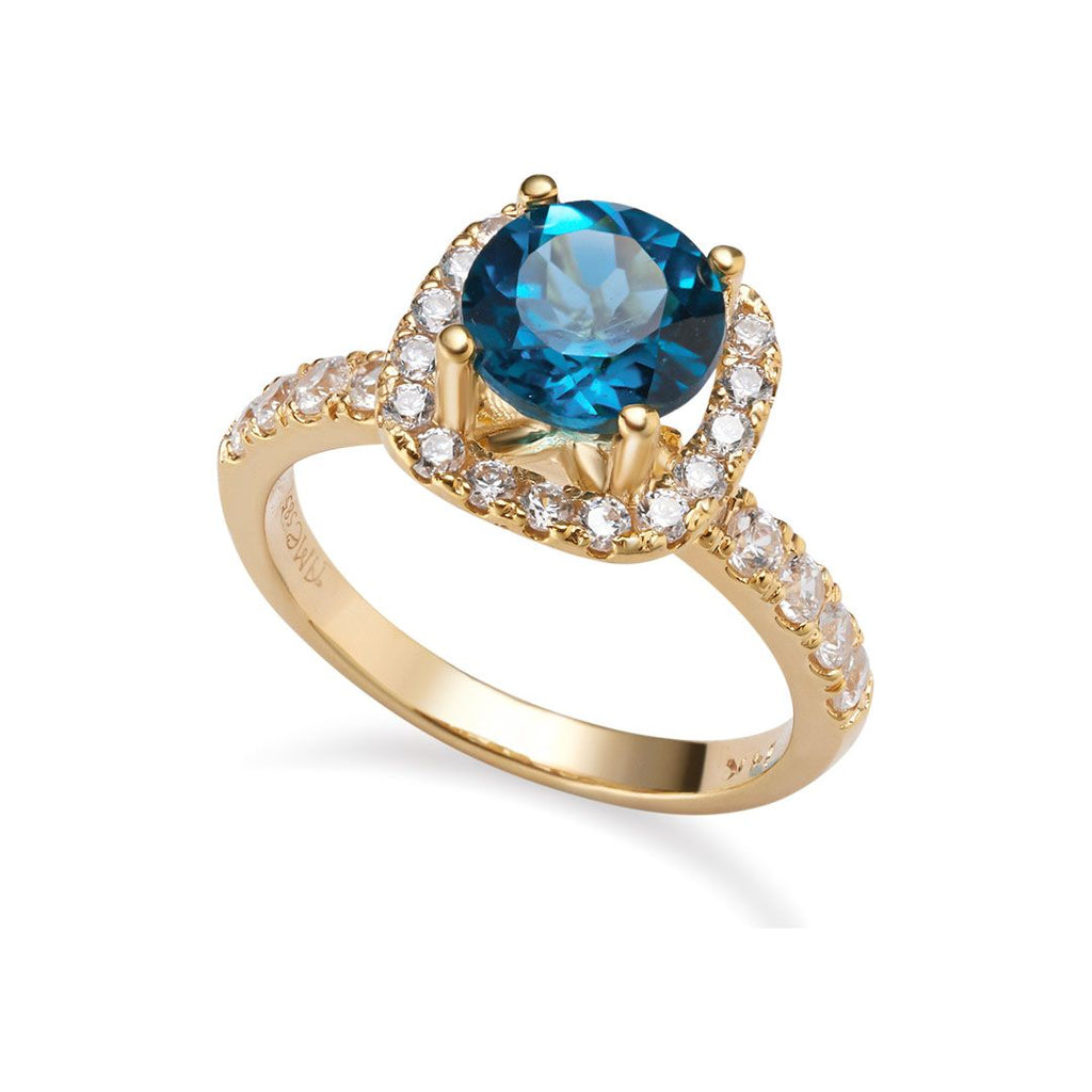 Nhẫn Vàng 14K Đá quý thiên nhiên London Blue Topaz halo gold ring - AME Jewellery