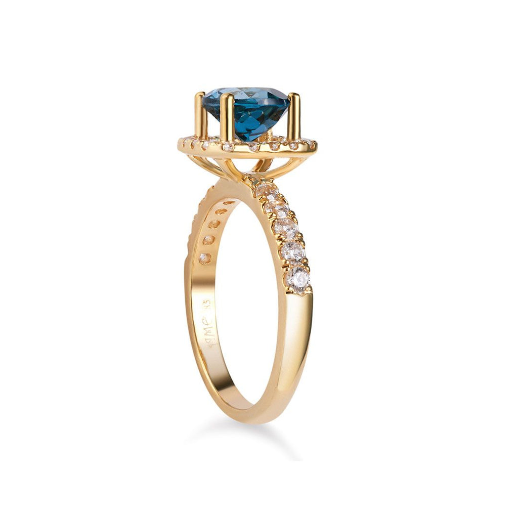 Nhẫn Vàng 14K Đá quý thiên nhiên London Blue Topaz halo gold ring - AME Jewellery