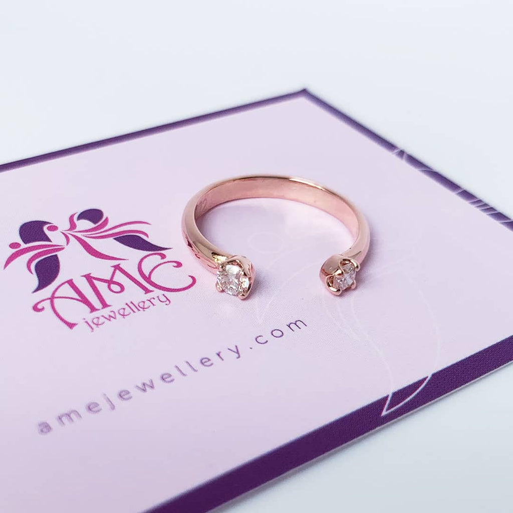 Nhẫn Vàng hồng Kim cương thiên nhiên Two Natural Diamonds Open Ring in 14K Rose Gold by AME Jewellery