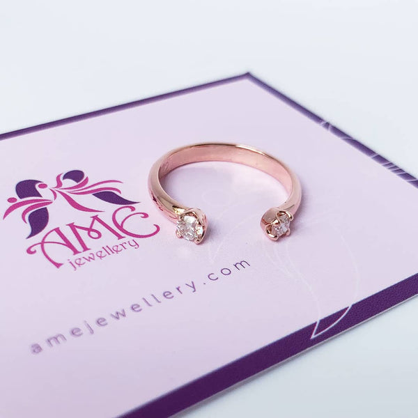 Nhẫn Kim cương thiên nhiên | Two Natural Diamonds Open Ring in 14K Rose Gold | AME Jewellery