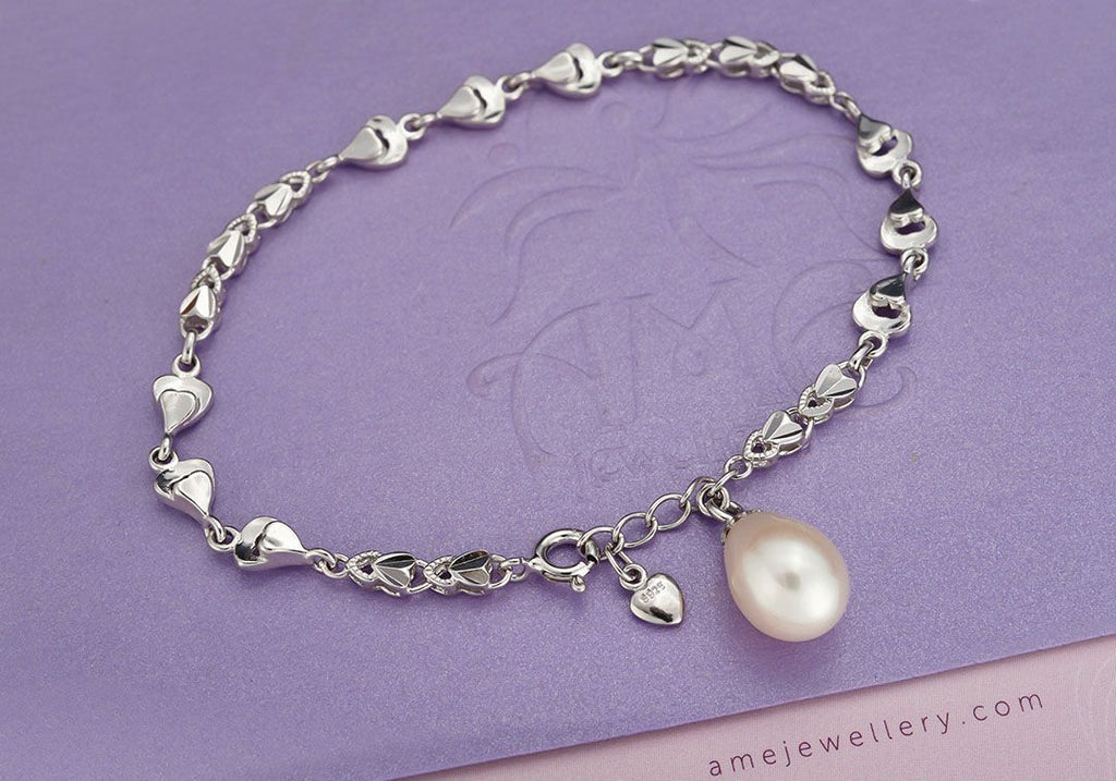 Lắc tay tim Ngọc trai nước ngọt giọt trắng - Freshwater Pearl Bracelet - AME Jewellery