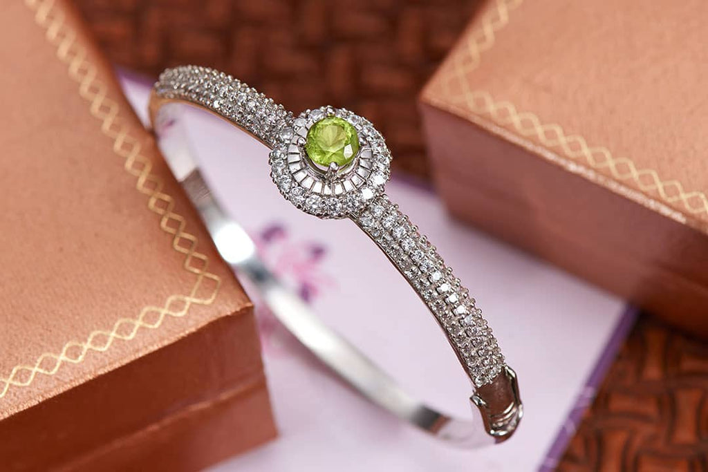 Vòng tay Đá quý thiên nhiên Peridot Halo Bangle in Sterling Silver by AME Jewellery