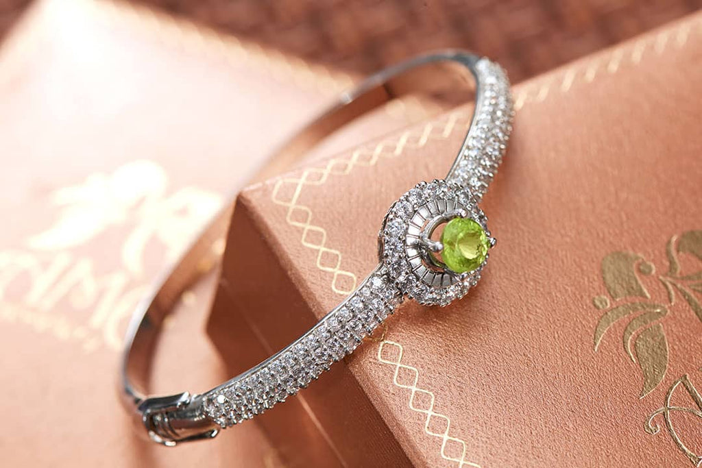 Vòng tay Đá quý thiên nhiên Peridot Halo Bangle in Sterling Silver by AME Jewellery