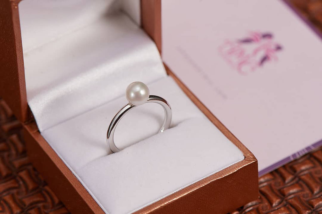 White Freshwater Pearl Classic Ring in Sterling Silver for Women - AME Jewellery