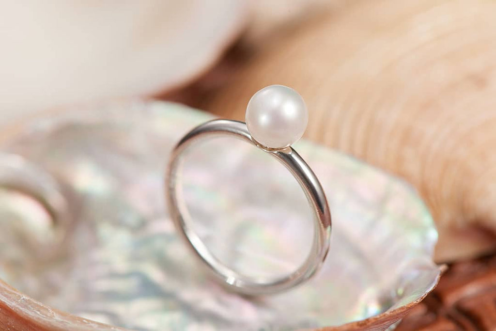 White Freshwater Pearl Classic Ring in Sterling Silver for Women - AME Jewellery