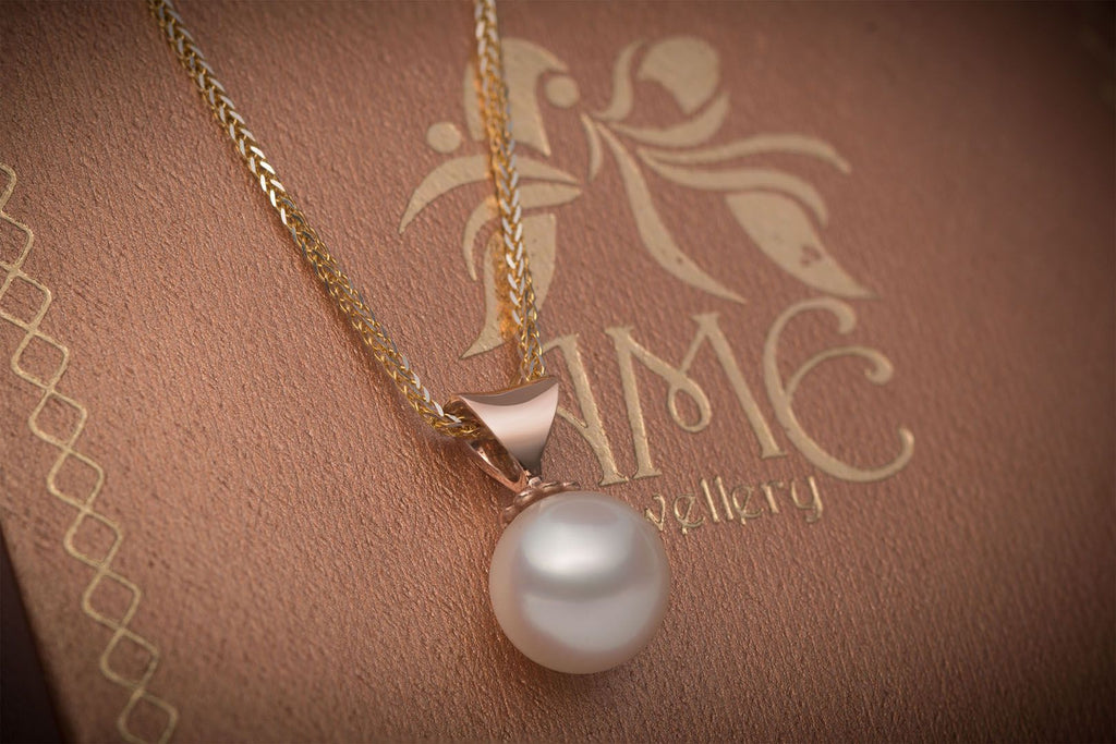 Mặt dây chuyền Vàng hồng Ngọc trai trắng White Freshwater Pearl Pendant Necklace in 14K Rose Gold by AME Jewellery