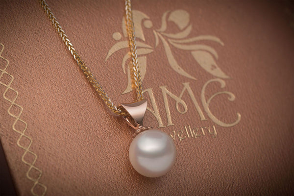 Mặt dây chuyền Vàng hồng Ngọc trai trắng White Freshwater Pearl Pendant Necklace in 14K Rose Gold by AME Jewellery