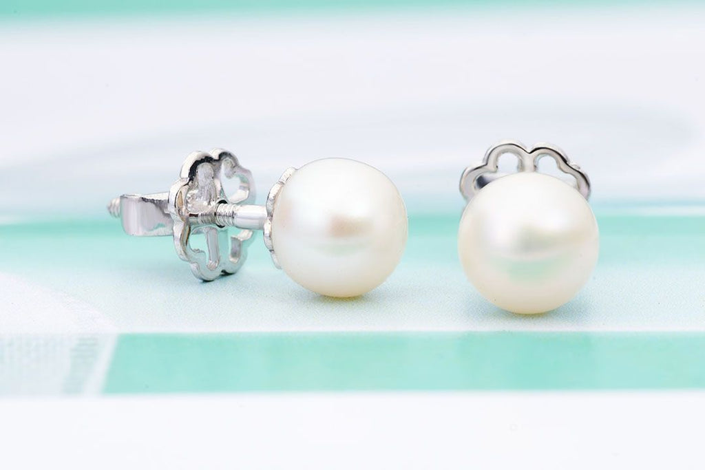 White Freshwater Cultured Pearl Stud Earrings in Sterling Silver - AME Jewellery