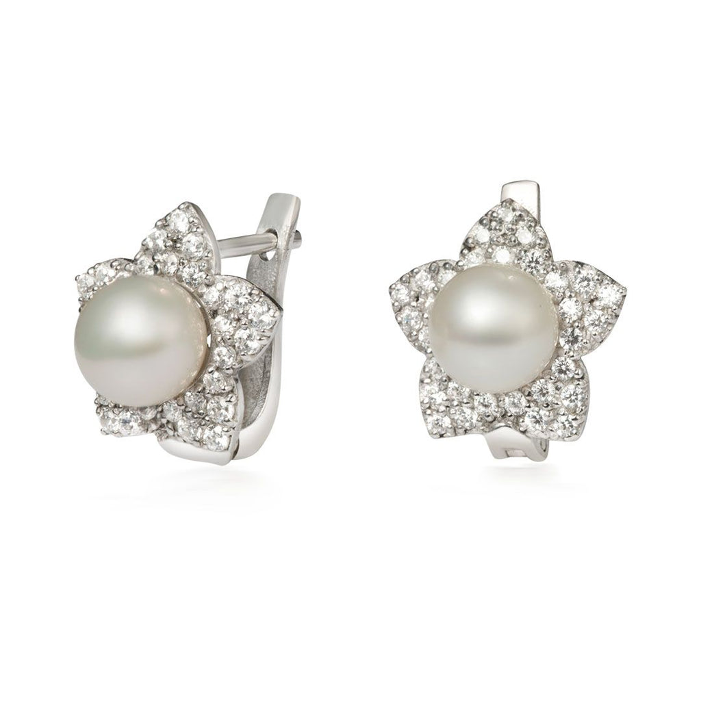 White Freshwater Cultured Pearl Star Earrings in Sterling Silver - AME Jewellery