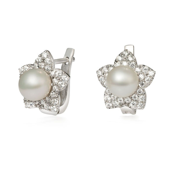 White Freshwater Cultured Pearl Star Earrings in Sterling Silver - AME Jewellery