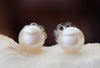 Half-round White Freshwater Cultured Pearl Stud Earrings in Sterling Silver - AME Jewellery