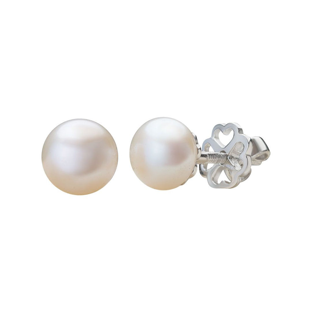 Half-round White Freshwater Cultured Pearl Stud Earrings in Sterling Silver - AME Jewellery