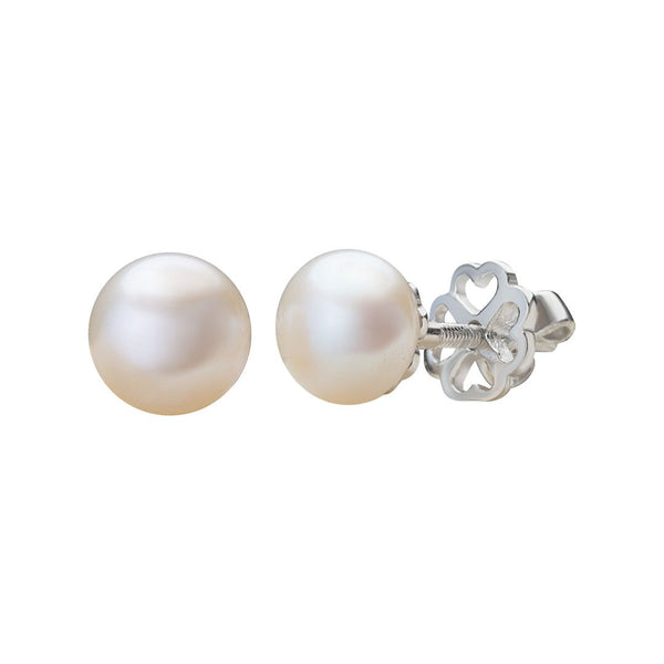 Half-round White Freshwater Cultured Pearl Stud Earrings in Sterling Silver - AME Jewellery
