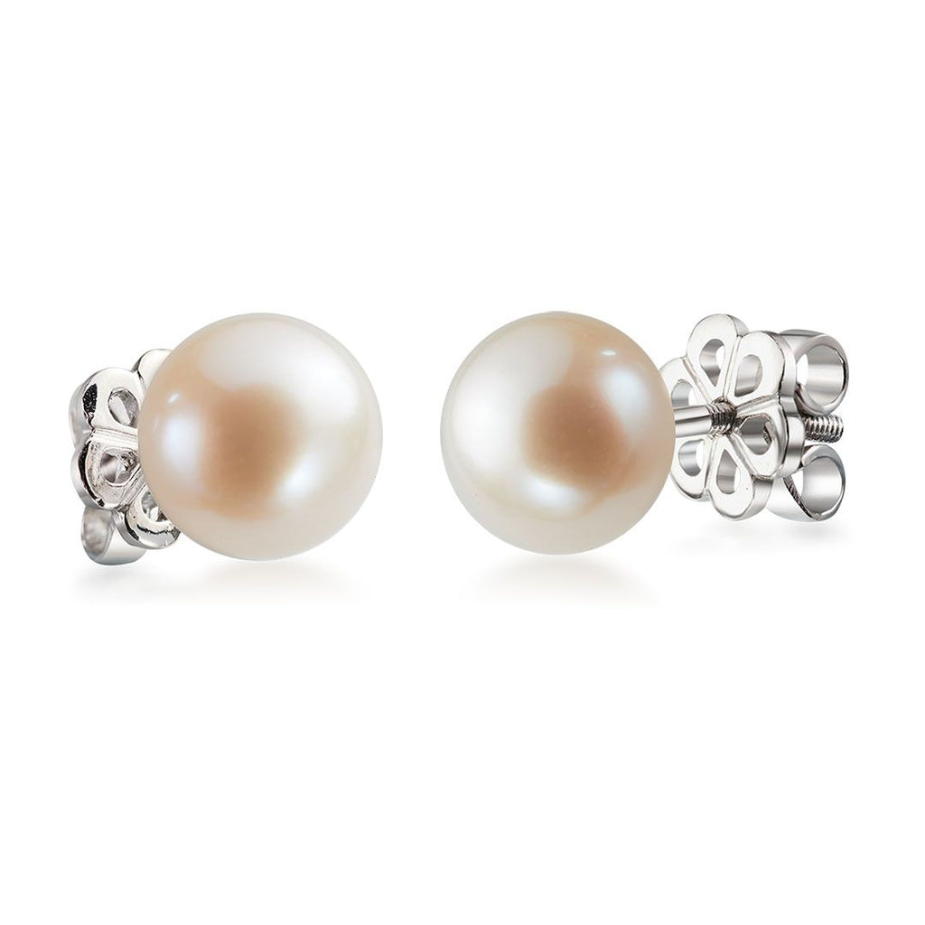 Half-round White Freshwater Cultured Pearl Stud Earrings in Sterling Silver - AME Jewellery