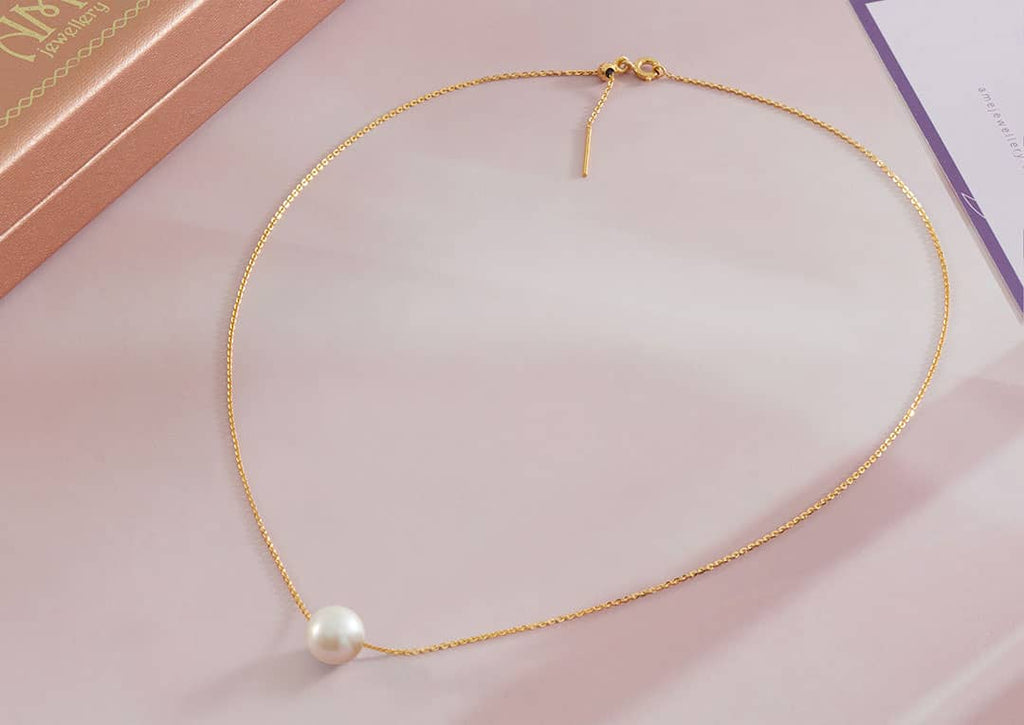 Single White Freshwater Pearl Chain Necklace in 14K Yellow Gold | AME Jewellery
