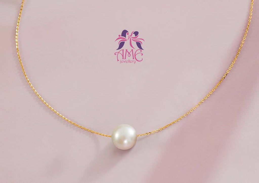 Dây chuyền Vàng 14K Ngọc trai Single White Pearl Chain Necklace in 14K Yellow Gold by AME Jewellery