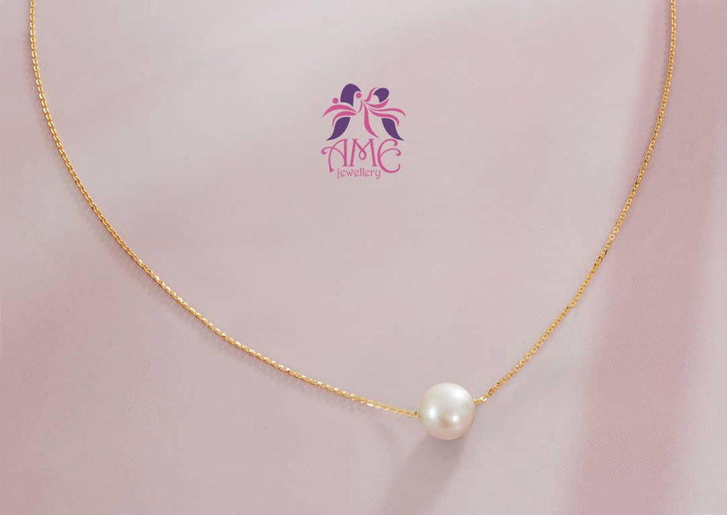 Dây chuyền Vàng 14K Ngọc trai Single White Pearl Chain Necklace in 14K Yellow Gold by AME Jewellery