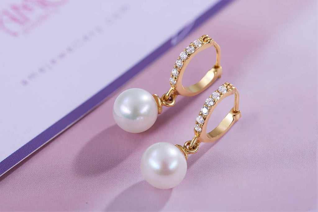 Bông tai Vàng 14K Ngọc trai Freshwater Pearl Gold Earrings | AME Jewellery