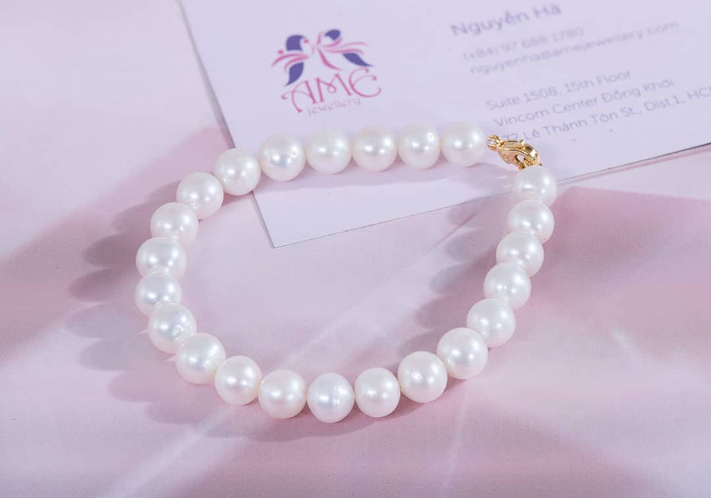 Vòng tay Chuỗi Ngọc trai nuôi nước ngọt trắng White Freshwater Cultured Pearl Strand Bracelet by AME Jewellery