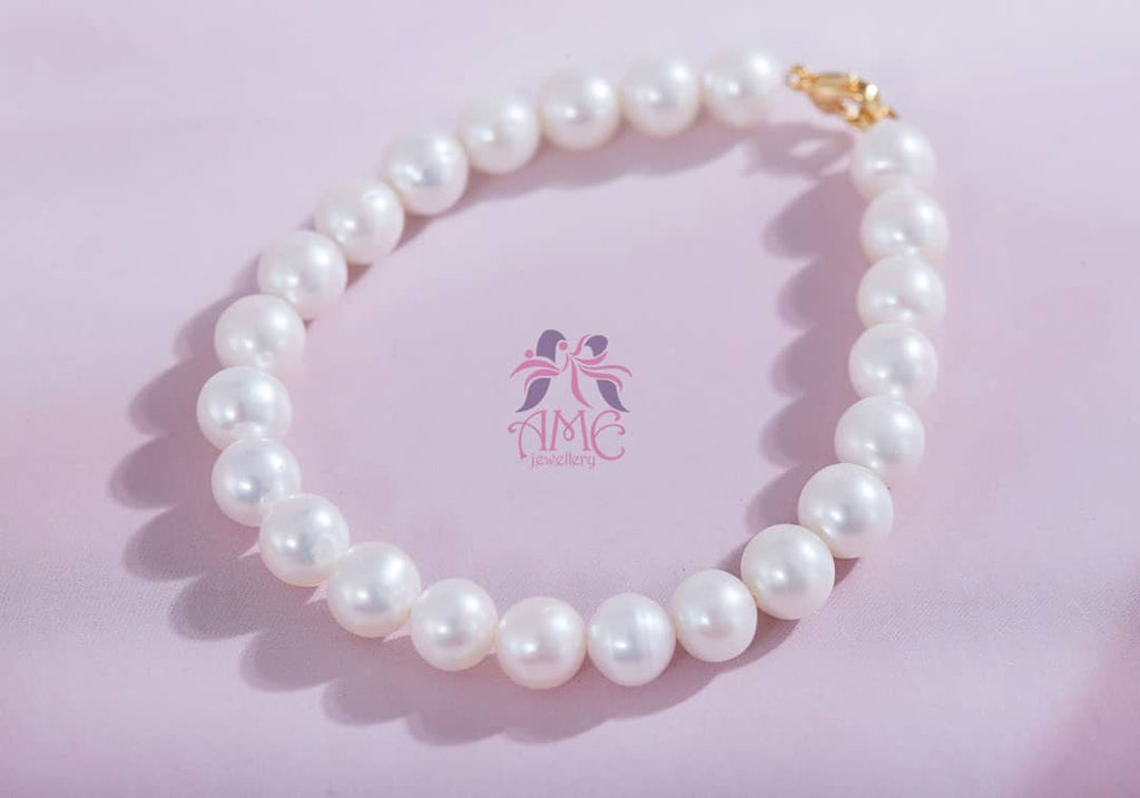 Vòng tay Chuỗi Ngọc trai nuôi nước ngọt trắng White Freshwater Cultured Pearl Strand Bracelet | AME Jewellery