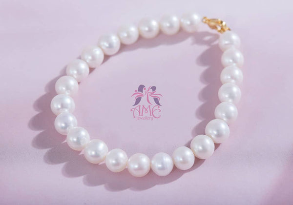 Vòng tay Chuỗi Ngọc trai nuôi nước ngọt trắng White Freshwater Cultured Pearl Strand Bracelet by AME Jewellery