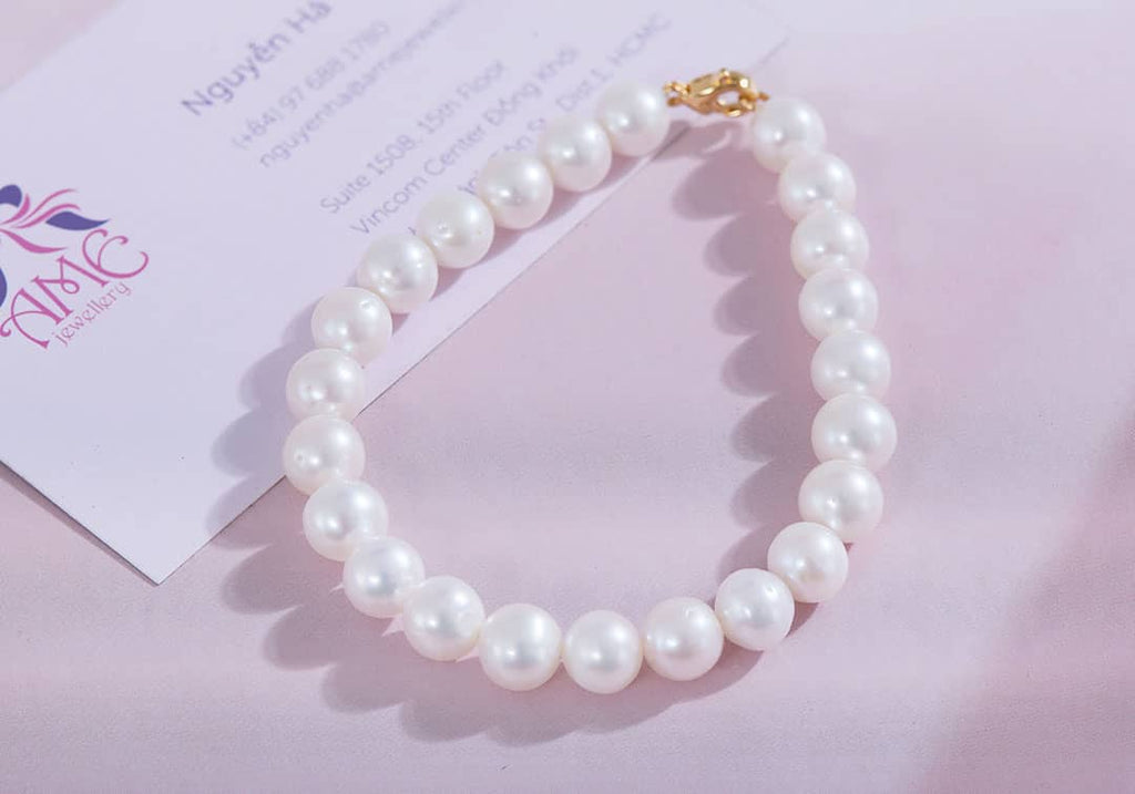 Vòng tay Chuỗi Ngọc trai nuôi nước ngọt trắng White Freshwater Cultured Pearl Strand Bracelet by AME Jewellery